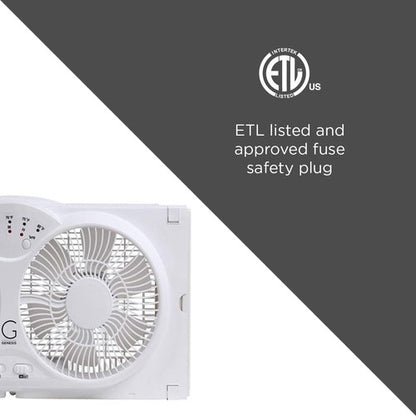 Genesis Twin Fan High Velocity Reversible AirFlow Fan, LED Indicator Lights Adjustable Thermostat & Max Cool Technology, ETL Certified, White (A1WINDOWFAN)