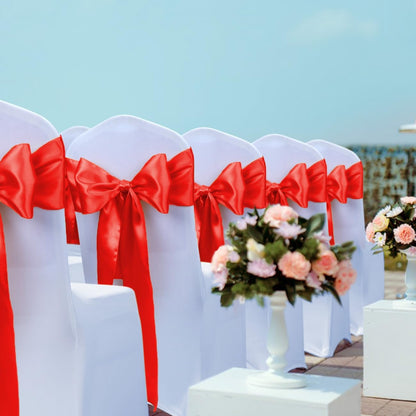 Babenest Satin Chair Sashes - Upgraded 50 Pcs Chair Ribbons & Bows for Weddings & Events | Red