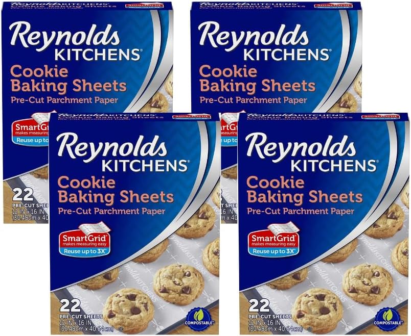 Reynolds Kitchens Parchment Paper Baking Sheets - Pre-Cut, 22 Sheets Per Pack (4 Packs)