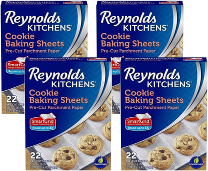 Reynolds Kitchens Parchment Paper Baking Sheets - Pre-Cut, 22 Sheets Per Pack (4 Packs)