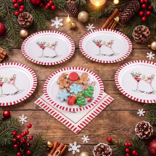 Christmas Cocktail Disposable Plates and Napkins Set - 50 Pieces, Holiday Party Tableware