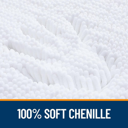 OLANLY U-Shaped Toilet Rug - Extra Soft Chenille, Quick-Dry, Non-Slip Bathroom Mat | 20x20, White