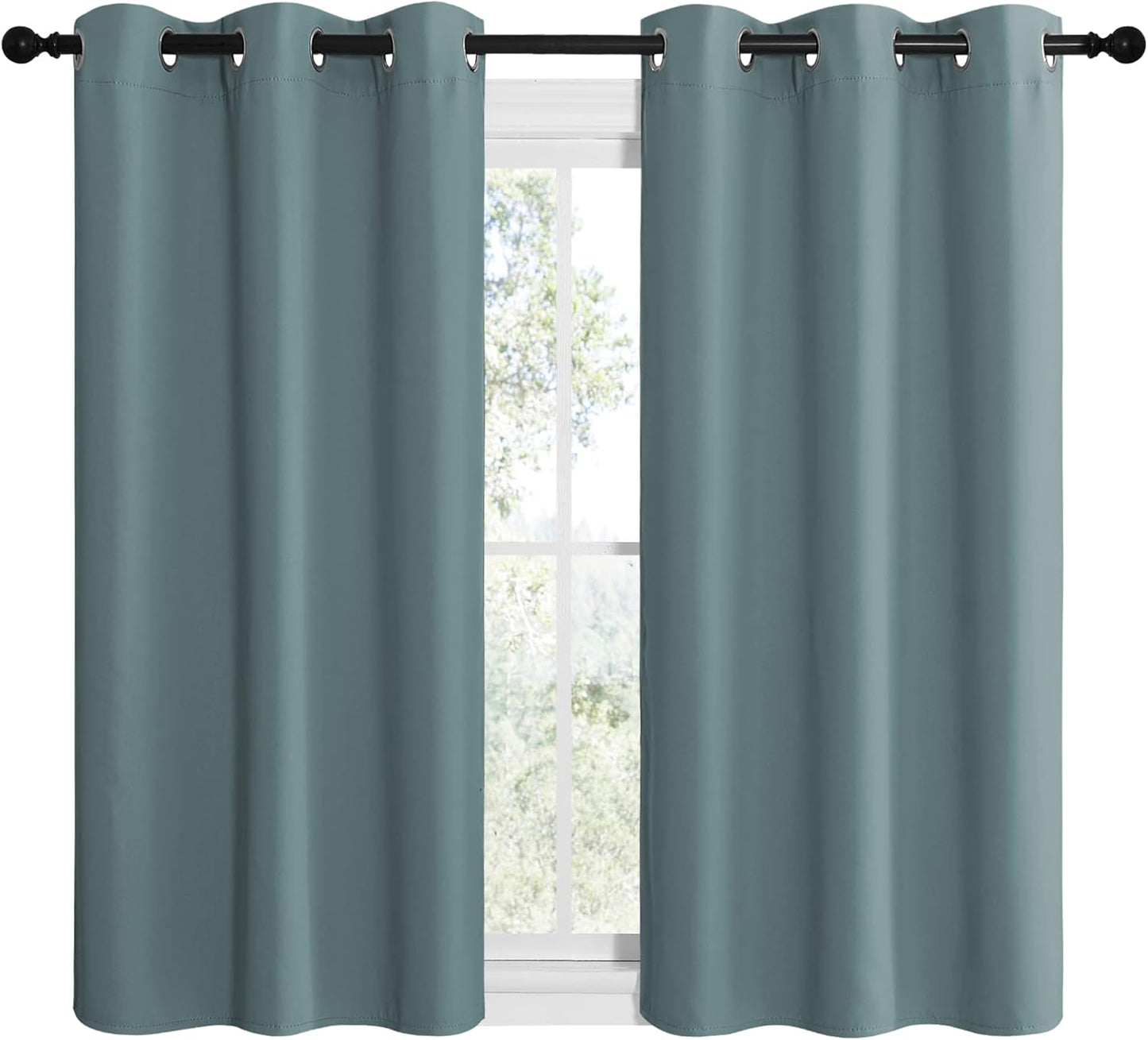 NICETOWN Modern Blackout Curtains - Noise Reducing & Thermal Insulated Drape Panels | Greyish Blue, 2 Panels, W42 x L48-Inch