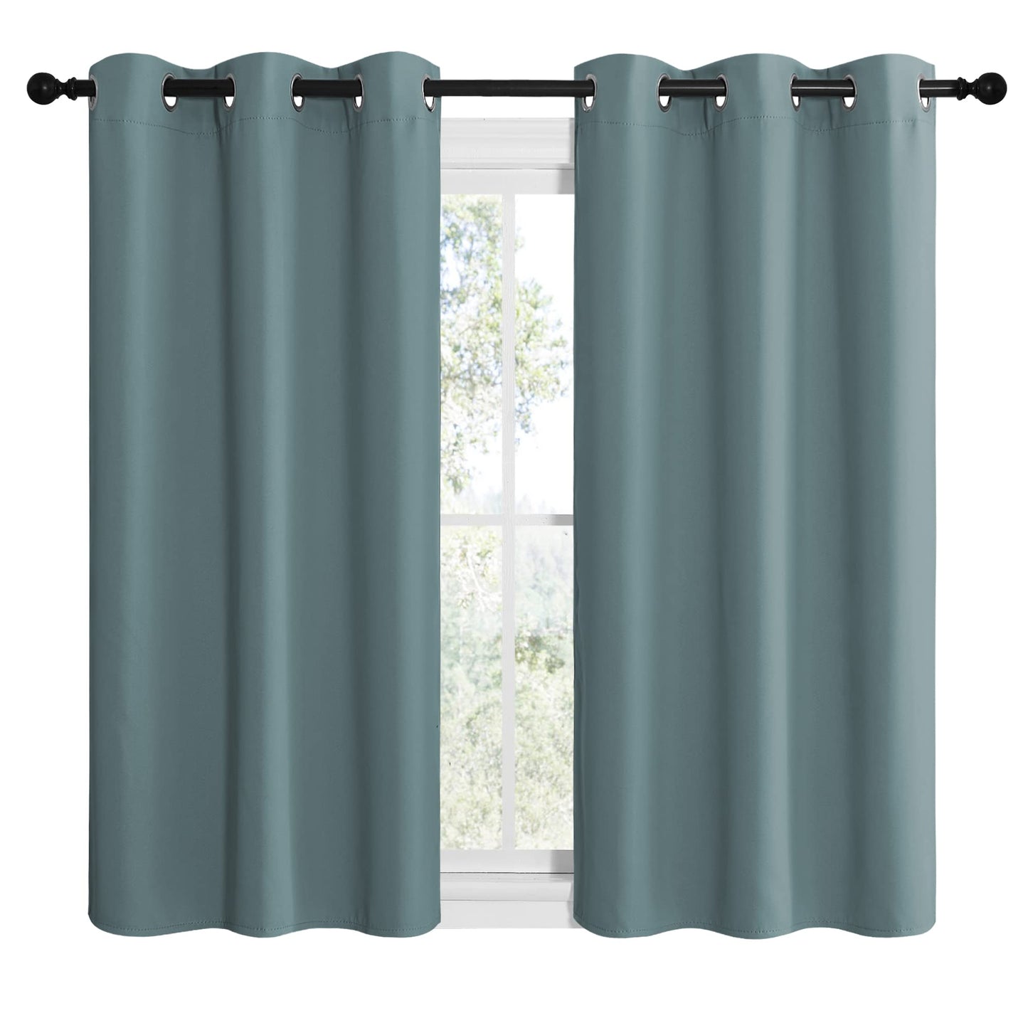 NICETOWN Modern Blackout Curtains Noise Reducing, Thermal Insulated and Privacy Room Darkening Drape Panels for Boy's Guest Room Door Small Short Window (Greyish Blue, 2 Panels, W42 x L50 -Inch)