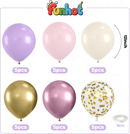 Metallic Pink & Purple Balloons - 12 Inch Confetti Balloons for Girls' Birthday & Baby Shower Decor