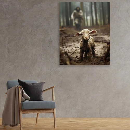 Christian Wall Art | Jesus with Lamb Canvas Print - Religious Home Decor, 8x10 Inch, Made in USA
