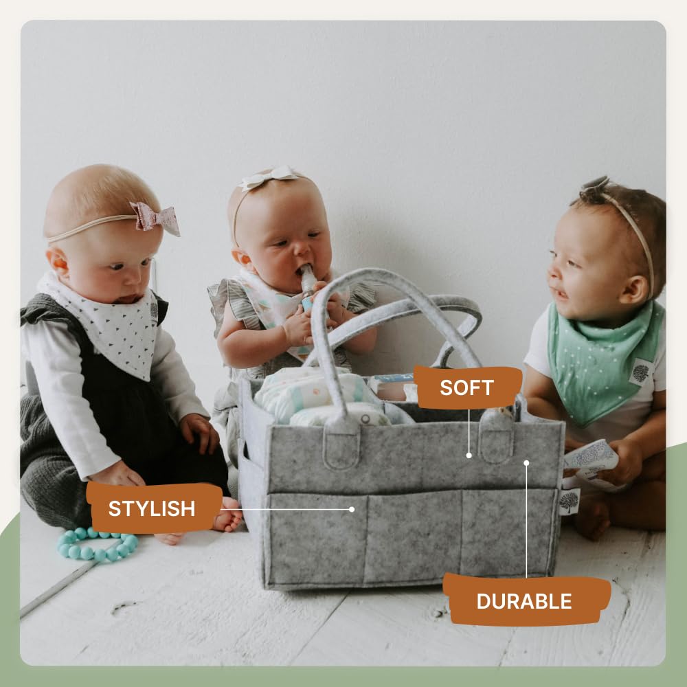 Parker Baby Co. Diaper Caddy - Large Gray Nursery Storage Bin & Car Organizer for Baby Wipes