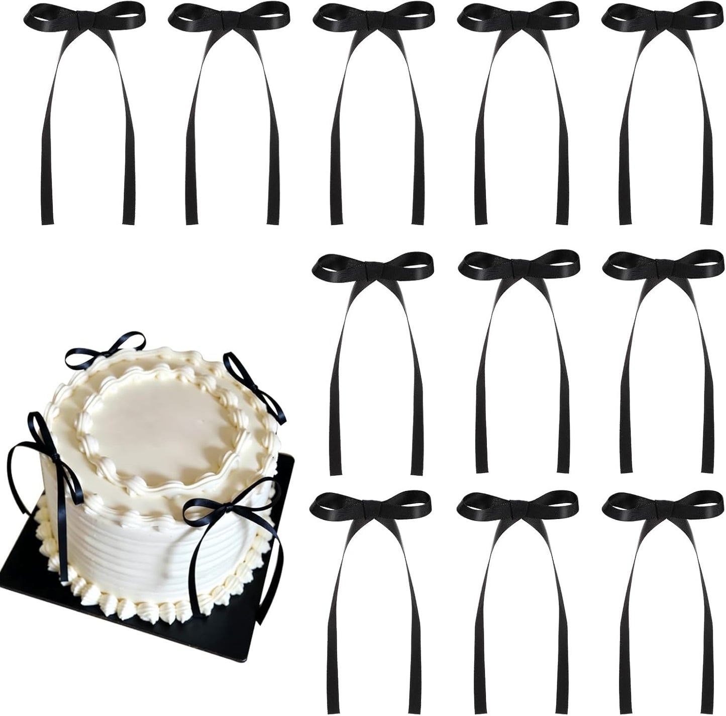 Skiennix 30 Pack Bow Cake Toppers - Elegant Black Paper Plates Included | Perfect for Parties