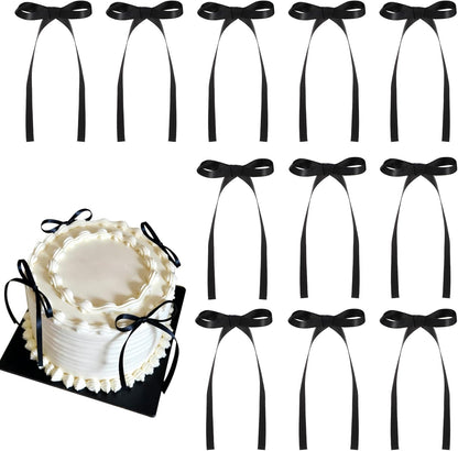 Skiennix 30 Pack Bow Cake Toppers - Elegant Black Paper Plates Included | Perfect for Parties