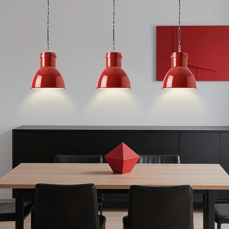 Red Pendant Light for Kitchen Island - 10.6" Wide, 71" Adjustable Height with Metal Shade