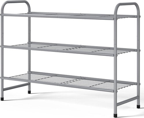 Kitsure Shoe Rack - Sturdy Stainless Steel Organizer for Closet & Entrance | 3-Tier, 25.6" Wide, Grey