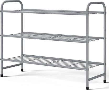 Kitsure Shoe Rack - Sturdy Stainless Steel Organizer for Closet & Entrance | 3-Tier, 25.6" Wide, Grey