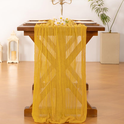 Socomi Cheesecloth Table Runner - 120 Inch Gold Yellow Boho Rustic Sheer Decor for Weddings & Events