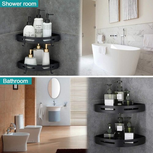 Hoomtaook Adhesive Corner Shelf - 2-Tier Bathroom Shower Caddy Organizer | No Drilling, Space-Saving Design