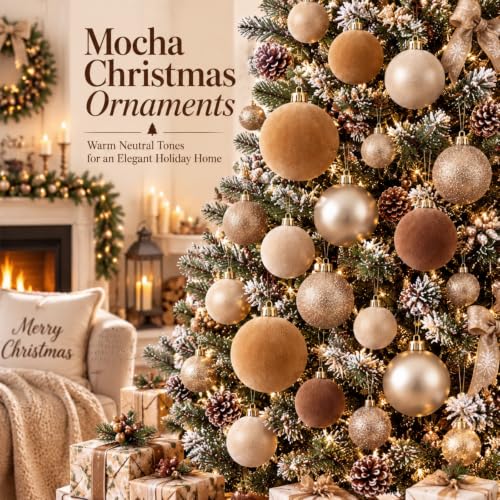 Neutral Christmas Ball Ornaments Set - Vintage Mocha Brown Velvet, Gold Variation