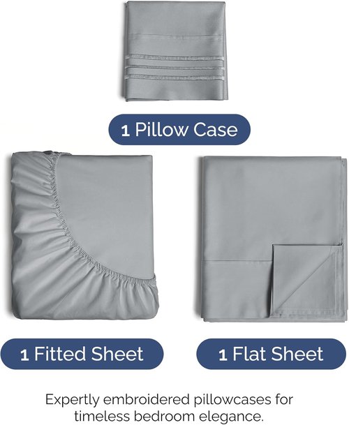 Hotel Luxury Twin Size 3-Piece Sheet Set by [Brand Name] - Comfy, Breathable & Cooling - Deep Pockets, Soft & Wrinkle-Free - Oeko-Tex Certified, Steel Blue