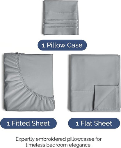 Hotel Luxury Twin Size 3-Piece Sheet Set by [Brand Name] - Comfy, Breathable & Cooling - Deep Pockets, Soft & Wrinkle-Free - Oeko-Tex Certified, Steel Blue