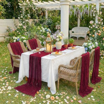 Burgundy Cheesecloth Table Runner 10 Pack - 10ft Sheer Rustic Decor