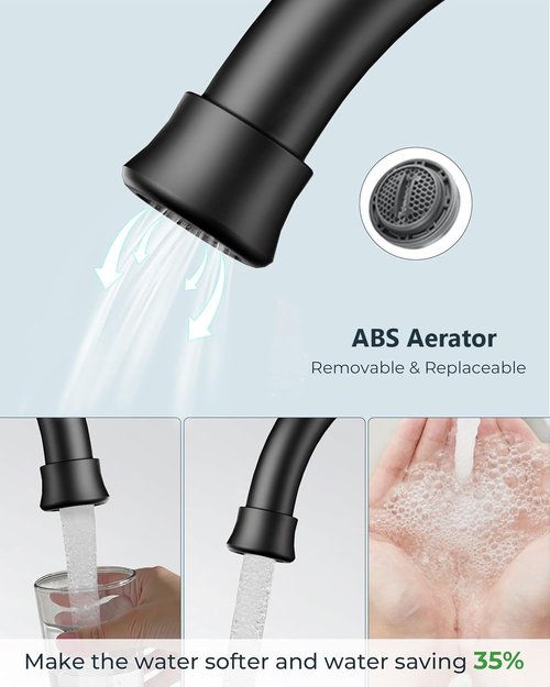FORIOUS Matte Black Bathroom Faucet - 4-Inch Centerset Design with Pop-Up Drain & 360° Spout