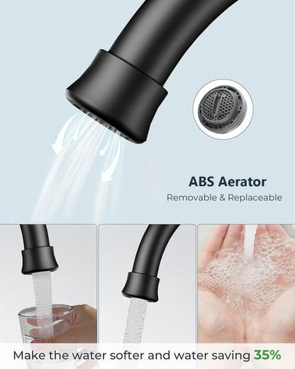 FORIOUS Matte Black Bathroom Faucet - 4-Inch Centerset Design with Pop-Up Drain & 360° Spout