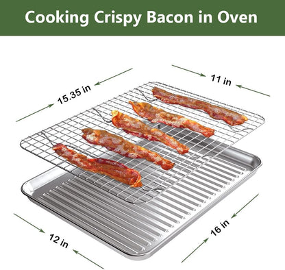 ROTTAY Baking Sheet Set - Stainless Steel Cookie Pans with Cooling Racks | Nonstick, Heavy Duty, 16 x 12 x 1 Inches