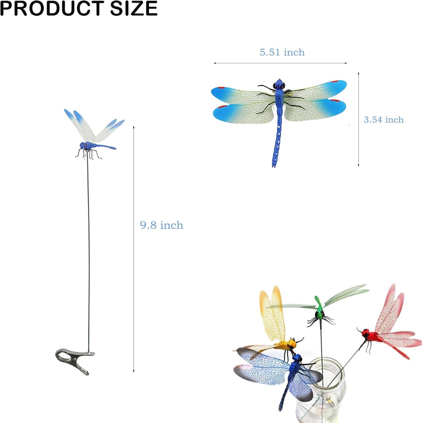 Skiennix 8Pcs Fake Dragonfly Clips - Realistic Outdoor Garden Decor for Patios and Plants