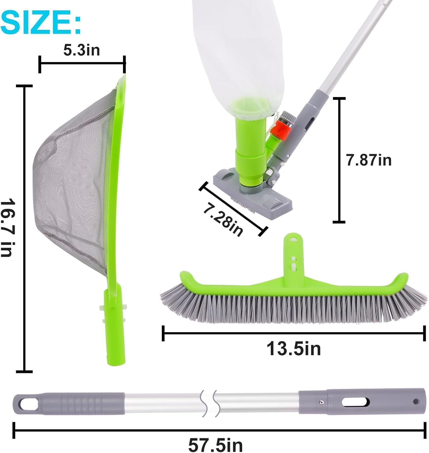 Sepetrel Deluxe Swimming Pool Cleaning Kit - Spa Jet Vacuum, Brush & 57.5-Inch Adjustable Pole for Above Ground Pools