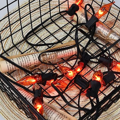 Halloween Flickering Flame String Lights - 27.8Ft Orange Outdoor Decor with 27 Bulbs - Safety Certified Waterproof