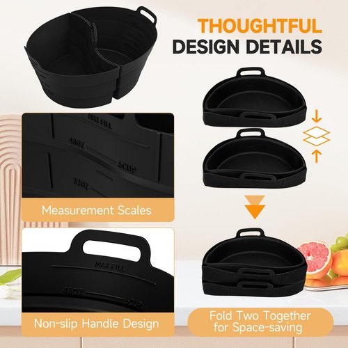 ChefAid Silicone Slow Cooker Divider Liners - Reusable 100% Silicone for 6-8 Quart Cookers | Black, 2 Pack