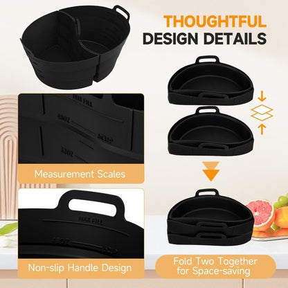 ChefAid Silicone Slow Cooker Divider Liners - Reusable 100% Silicone for 6-8 Quart Cookers | Black, 2 Pack