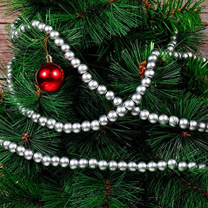 12 Feet Wooden Bead Garland for Christmas Tree Decor - Silver Gray