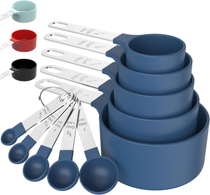 TILUCK Measuring Cups & Spoons Set - Stackable Kitchen Gadgets with Stainless Steel Handles | Blue