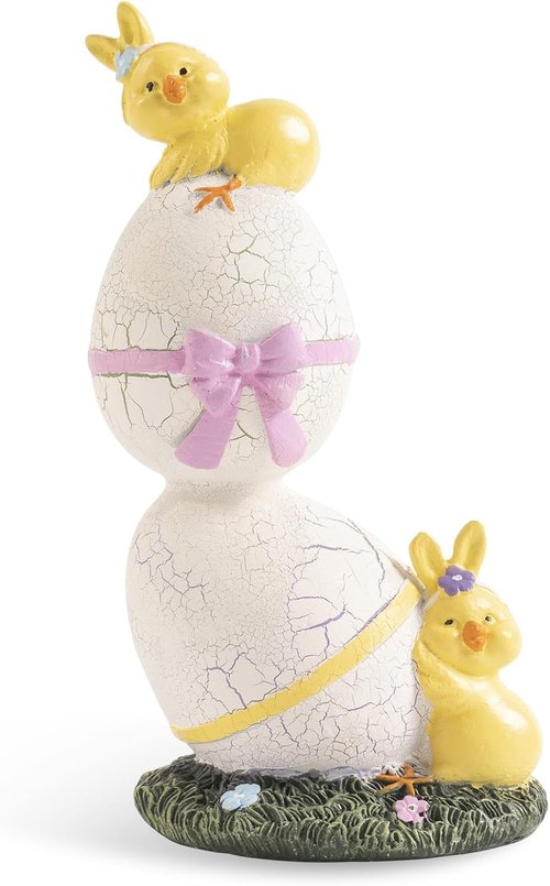 **Regine Switzerland Lighted Easter Eggs - Cute Resin Chick Figurines for Spring Decor | 6.5" H Purple & Green**