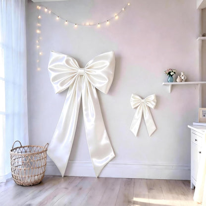Skiennix White Bow Decor - 2 Pack Large & Small Coquette Wall Backdrop for Weddings & Events