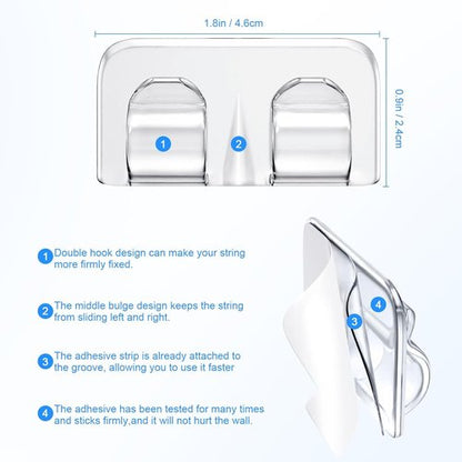 Hetyue Heavy-Duty Outdoor String Light Hooks - 66Pcs Waterproof Adhesive Clips for Christmas Lighting