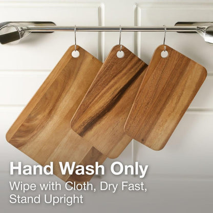 Sango Acacia Cutting Board Set - 3-Piece Slant Edge & Hanging Holes, Stackable & Reversible, Non-Toxic