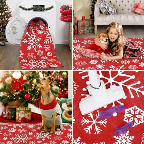 GlowSol Christmas Snowflakes Rug 5x7 ft Washable Non-Slip Holiday Rug for Living Room and Kitchen - Red