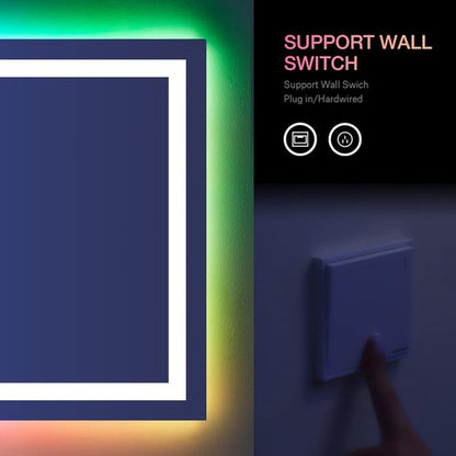LOAAO RGB LED Bathroom Mirror - 55”x36” Large Anti-Fog & Dimmable Smart Vanity Mirror with Multiple Light Modes & Memory Function