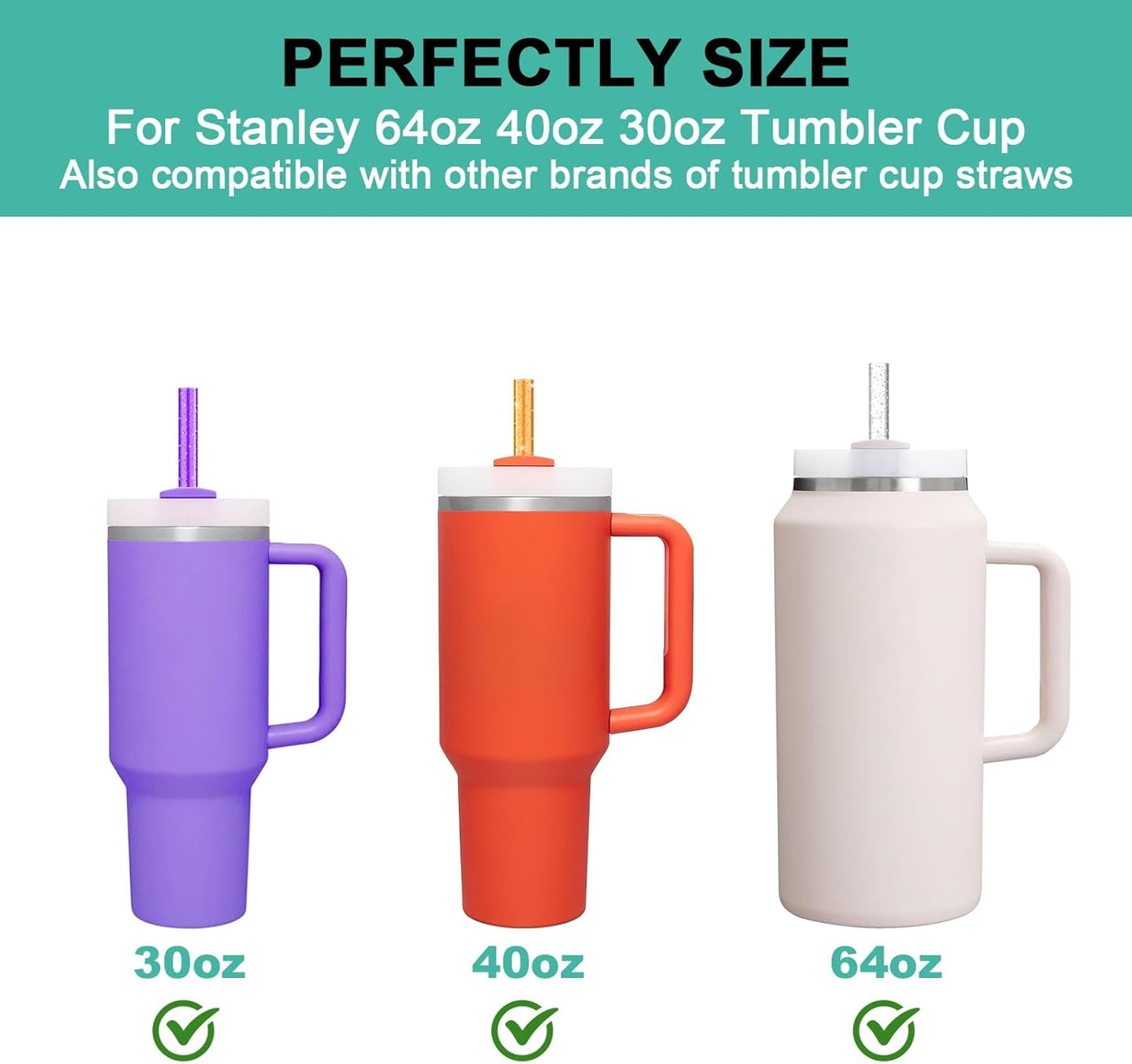Stanley Replacement Straws - 12 PCS Reusable Colorful Drinking Straws with Cleaning Brush | BPA Free, Dishwasher Safe