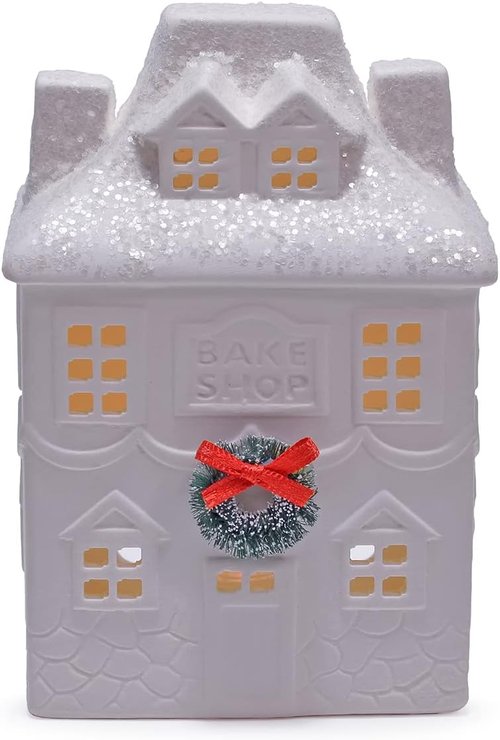 Mark Feldstein & Associates Holiday Wreath Village - 18-Piece White Porcelain LED Christmas Figurines with Trees