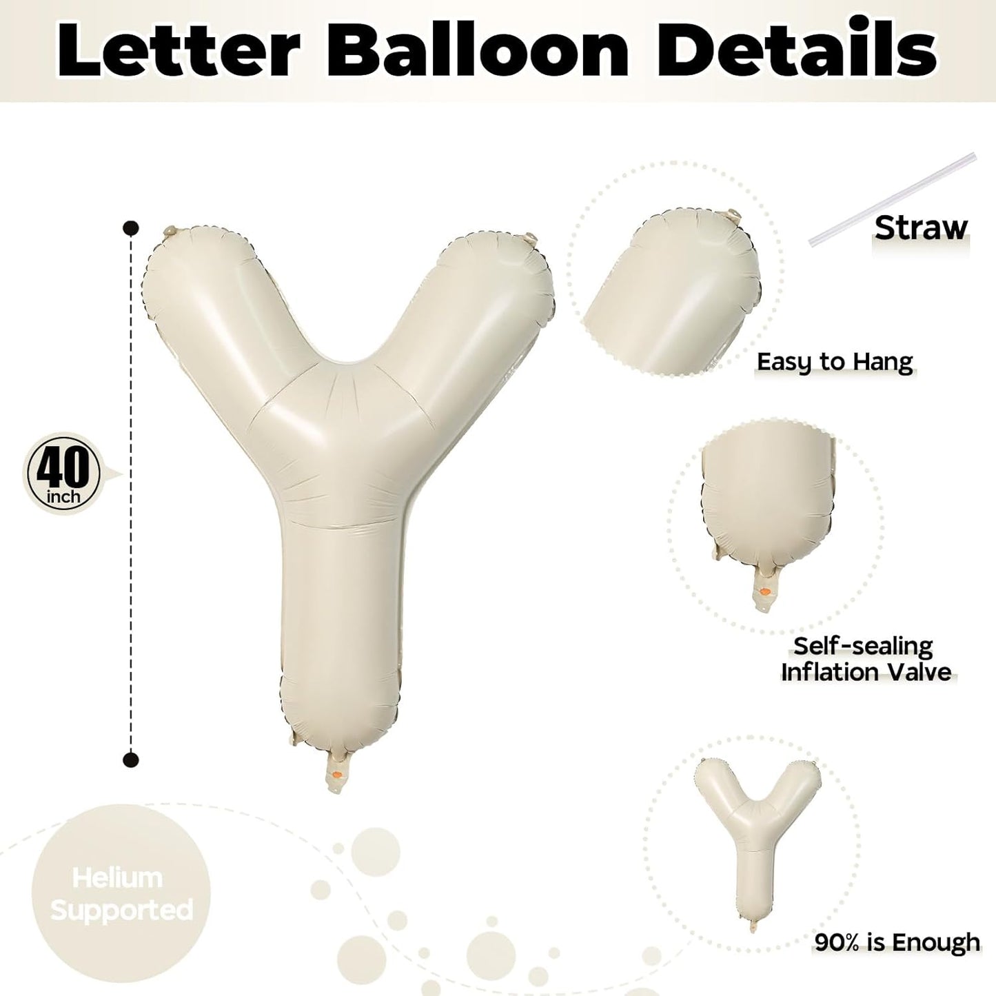 Skiennix 40-Inch Beige Boy Balloons - Large Cream White Sand Alphabet Letters for Birthday & Gender Reveal Decor