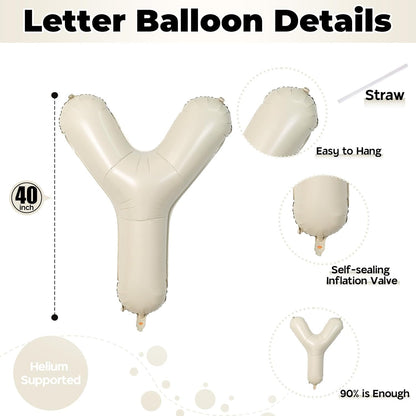 Skiennix 40-Inch Beige Boy Balloons - Large Cream White Sand Alphabet Letters for Birthday & Gender Reveal Decor