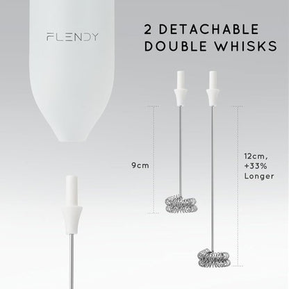 Flendy Rechargeable Milk Frother - Handheld Electric Drink Mixer with USB-C Charging Stand | Ideal for Coffee & Matcha