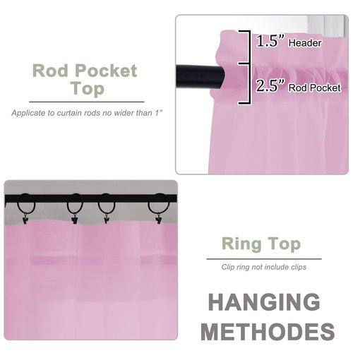 OWENIE Sheer Pink Curtains 108 Inches Long for Living Room Bedroom 2 Panels Set, Lightweight Airy Pink Sheer Curtain, Filmy Voile Rod Pocket, 2 PCS, Each 59" W x 108" L