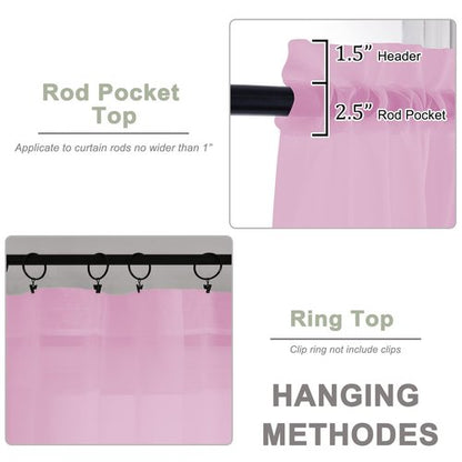 OWENIE Sheer Pink Curtains 108 Inches Long for Living Room Bedroom 2 Panels Set, Lightweight Airy Pink Sheer Curtain, Filmy Voile Rod Pocket, 2 PCS, Each 59" W x 108" L