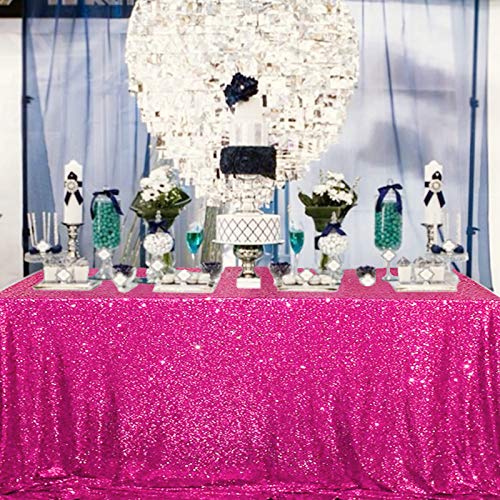 Sequin Rectangle Tablecloth 90x132 Inches Hot Pink Glitter Linen for Weddings & Parties - Variation: Hot Pink / 132" x 90"
