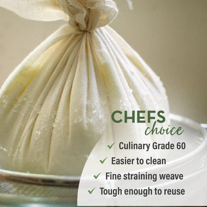 Organic Unbleached Cotton Cheesecloth - GOTS Certified Fine Strainer | Large 18 Sq.ft Reusable Cloth