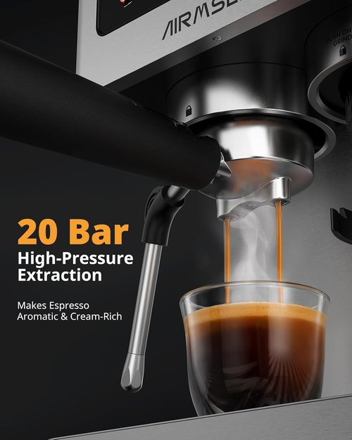 AIRMSEN Espresso Machine - 20 Bar Pressure with Burr Grinder & Milk Frother | Stainless Steel Coffee Maker for Home