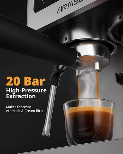 AIRMSEN Espresso Machine - 20 Bar Pressure with Burr Grinder & Milk Frother | Stainless Steel Coffee Maker for Home