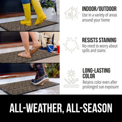 GORILLA GRIP Waterproof All-Season WeatherMAX Doormat - 47x35 Natural Rubber | Stain & Fade Resistant, Easy Clean Latte Quatrefoil